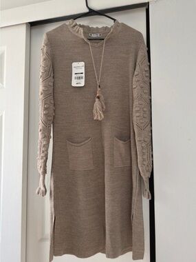 nwt Boho Knit Tassel Pocket Dress